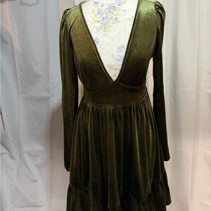 Olive Green Velvet Dress